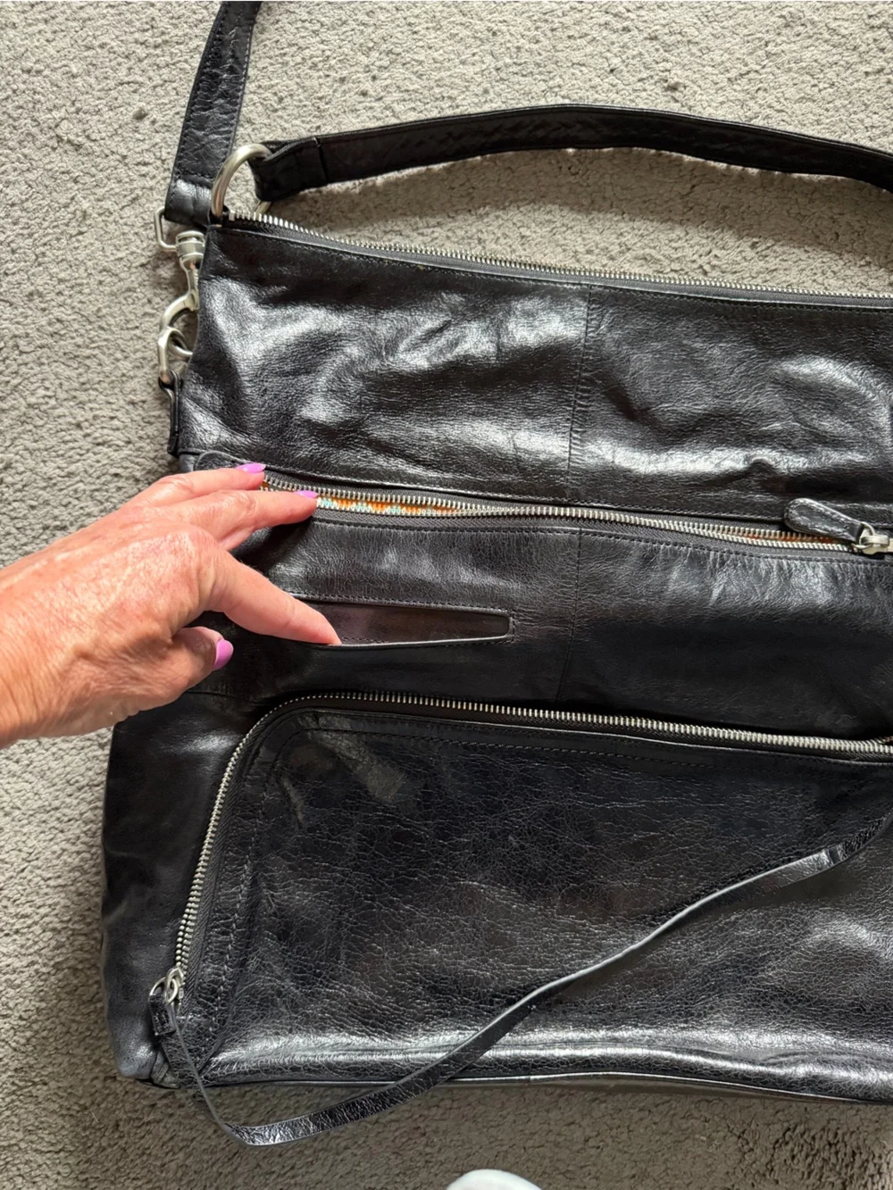 HOBO Black Leather Crossbody Bag with Silver Hardware - Picture 3 of 10